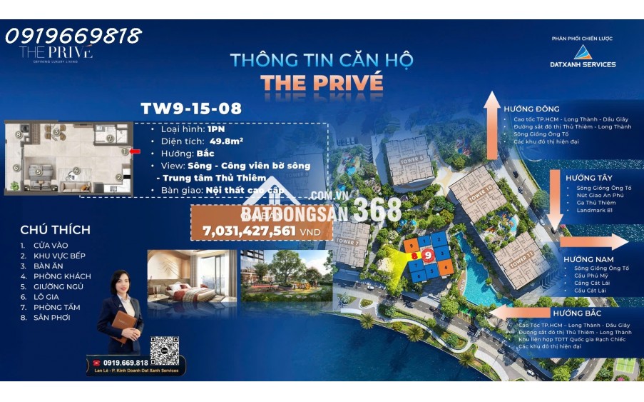 The Prive căn hộ hạng sang ba mặt giáp sông  trung tâm quận 2 chỉ 10% ký hợp đồng mua bán căn 1 phòng ngủ duy nhất